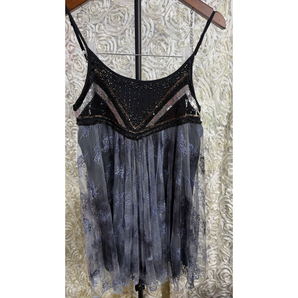 Ecote Black Blue Lace Beaded Babydoll Fairy Grunge Whimsigoth Size S.Made India - Picture 3 of 8